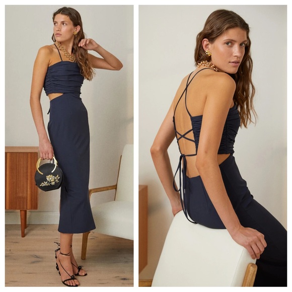 cinq a sept Dresses & Skirts - NWT Cinq A Sept Judy Ruched Midi-Dress Navy